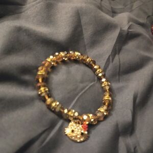 Gold Beaded Bracelet with Cat Charm